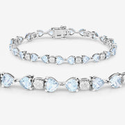 Bids.com 7.36 Carat Genuine Aquamarine and White Diamond .925 Sterling Silver Bracelet Bracelets White Smoke size 7.25