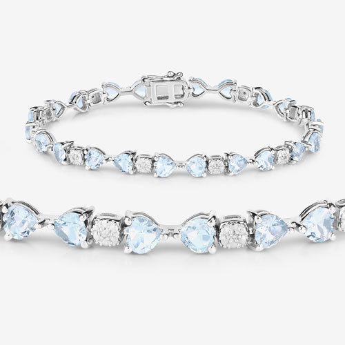 Bids.com 7.36 Carat Genuine Aquamarine and White Diamond .925 Sterling Silver Bracelet Bracelets White Smoke size 7.25