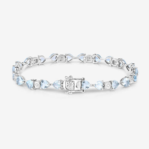 Bids.com 7.36 Carat Genuine Aquamarine and White Diamond .925 Sterling Silver Bracelet Bracelets White Smoke size 7.25
