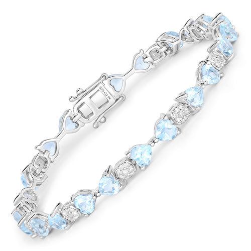 Bids.com 11.10 Carat Genuine Blue Topaz and White Diamond .925 Sterling Silver Bracelet Bracelets White Smoke size 7.25