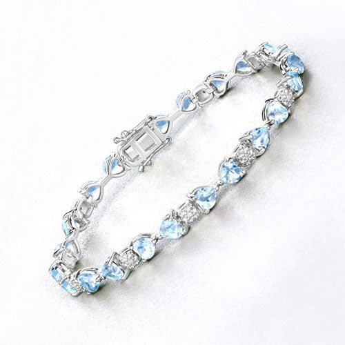 Bids.com 11.10 Carat Genuine Blue Topaz and White Diamond .925 Sterling Silver Bracelet Bracelets White Smoke size 7.25