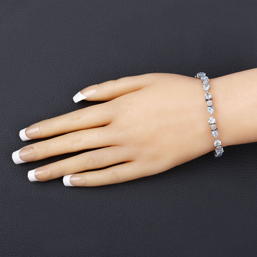 Bids.com 11.10 Carat Genuine Blue Topaz and White Diamond .925 Sterling Silver Bracelet Bracelets Wheat size 7.25
