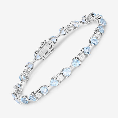 Bids.com 11.10 Carat Genuine Blue Topaz and White Diamond .925 Sterling Silver Bracelet Bracelets White Smoke size 7.25