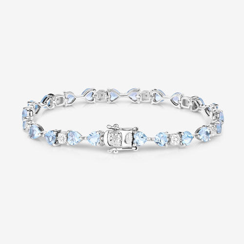 Bids.com 11.10 Carat Genuine Blue Topaz and White Diamond .925 Sterling Silver Bracelet Bracelets White Smoke size 7.25