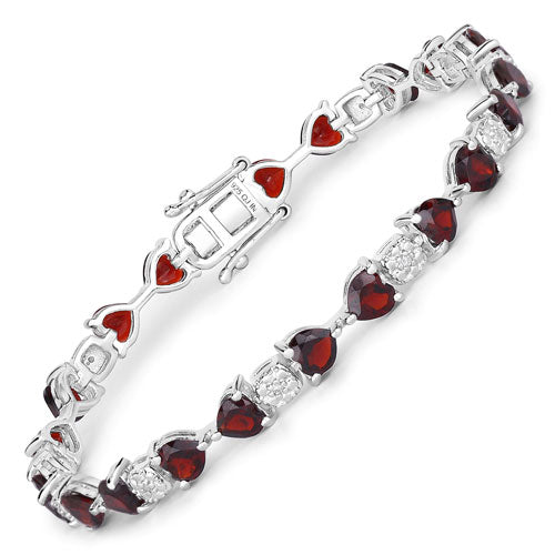 Bids.com 11.10 Carat Genuine Garnet and White Diamond .925 Sterling Silver Bracelet Bracelets White Smoke size 7.25