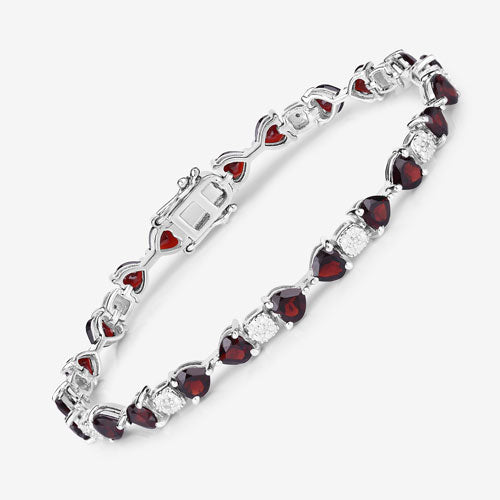 Bids.com 11.10 Carat Genuine Garnet and White Diamond .925 Sterling Silver Bracelet Bracelets White Smoke size 7.25