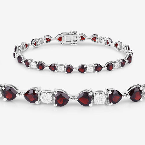 Bids.com 11.10 Carat Genuine Garnet and White Diamond .925 Sterling Silver Bracelet Bracelets White Smoke size 7.25