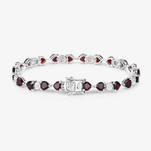 Bids.com 11.10 Carat Genuine Garnet and White Diamond .925 Sterling Silver Bracelet Bracelets White Smoke size 7.25