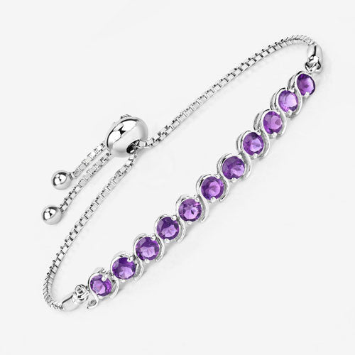 Bids.com 2.64 Carat Genuine Amethyst .925 Sterling Silver Bracelet Bracelets White Smoke size 10.00