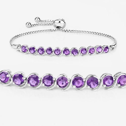 Bids.com 2.64 Carat Genuine Amethyst .925 Sterling Silver Bracelet Bracelets White Smoke size 10.00