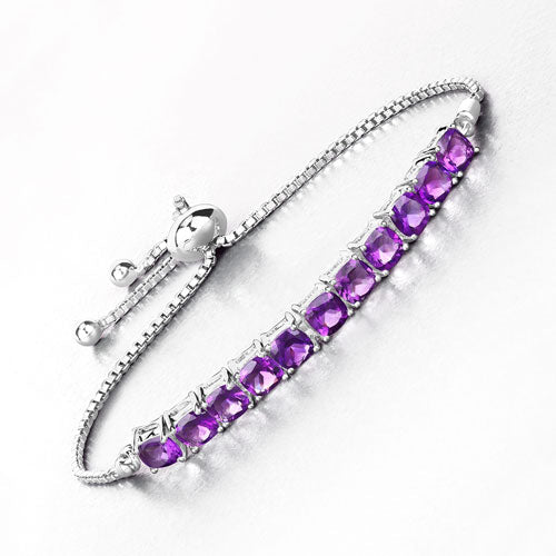 Bids.com 6.05 Carat Genuine Amethyst .925 Sterling Silver Bracelet Bracelets White Smoke size 10.00