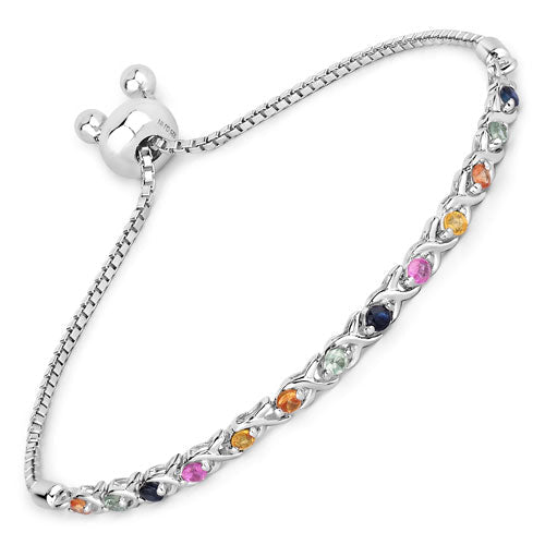 Bids.com 0.88 Carat Genuine Multi Sapphire .925 Sterling Silver Bracelet Bracelets White Smoke size 10.00