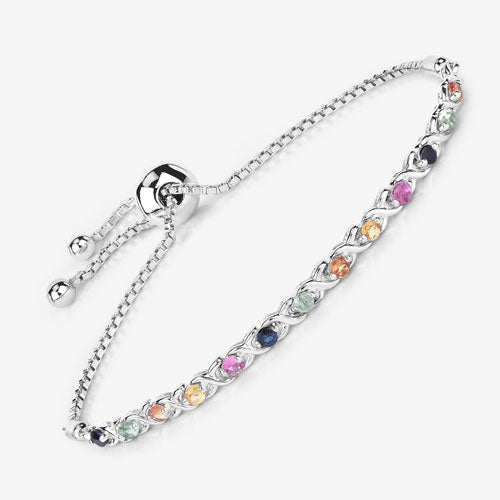 Bids.com 0.88 Carat Genuine Multi Sapphire .925 Sterling Silver Bracelet Bracelets White Smoke size 10.00