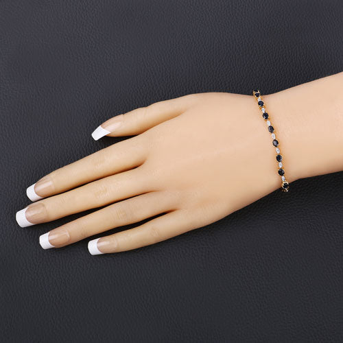 Bids.com 1.83 Carat Genuine Blue Sapphire and White Diamond .925 Sterling Silver Bracelet Bracelets Wheat size 10.00