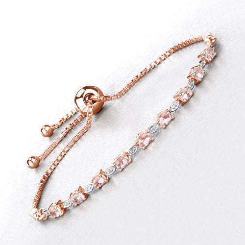 Bids.com 1.38 Carat Genuine Morganite and White Diamond .925 Sterling Silver Bracelet Bracelets Lavender size 10.00