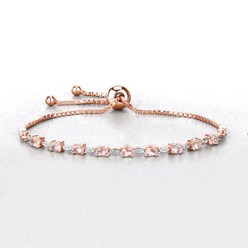 Bids.com 1.38 Carat Genuine Morganite and White Diamond .925 Sterling Silver Bracelet Bracelets White Smoke size 10.00