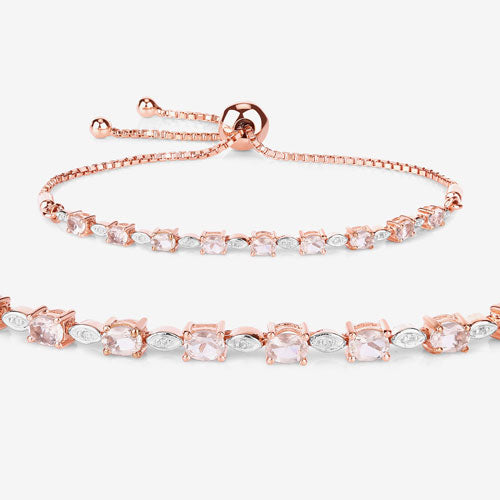 Bids.com 1.38 Carat Genuine Morganite and White Diamond .925 Sterling Silver Bracelet Bracelets White Smoke size 10.00