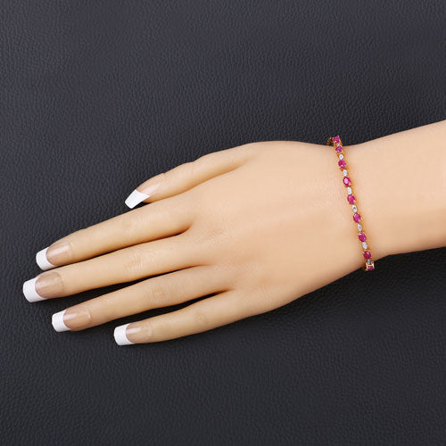 Bids.com 2.01 Carat Genuine Ruby and White Diamond .925 Sterling Silver Bracelet Bracelets Dark Slate Gray size 10.00
