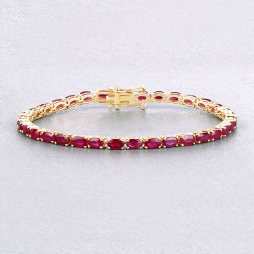 Bids.com 9.18 Carat Genuine Ruby 10K Yellow Gold Bracelet Bracelets Light Gray size 7.00