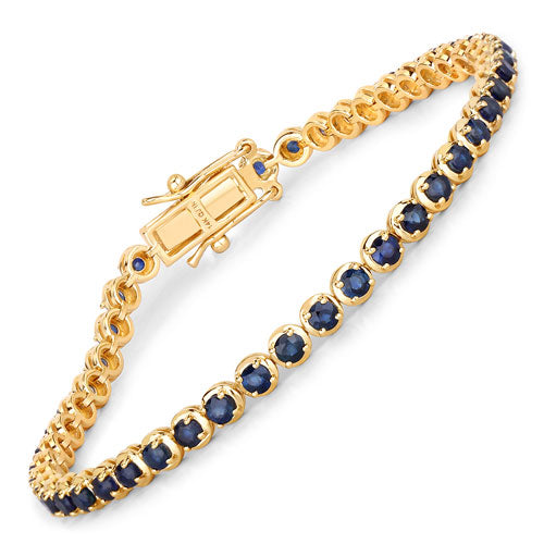 Bids.com 3.13 Carat Genuine Blue Sapphire 14K Yellow Gold Bracelet Bracelets White Smoke size 7.00