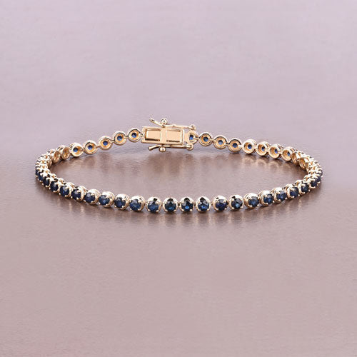 Bids.com 3.13 Carat Genuine Blue Sapphire 14K Yellow Gold Bracelet Bracelets Dark Gray size 7.00
