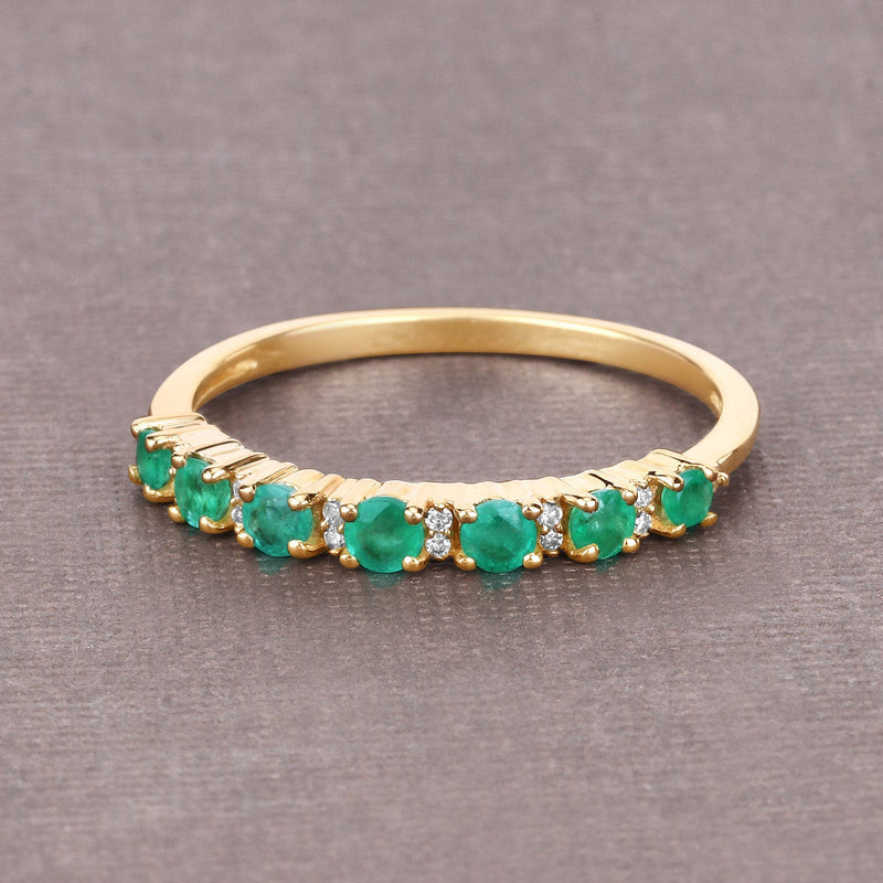 Bids.com 0.41 Carat Genuine Zambian Emerald and White Diamond 14K Yellow Gold Ring Rings Rosy Brown size 6.00,size 7.00,size 8.00,size 5.00,size 9.00