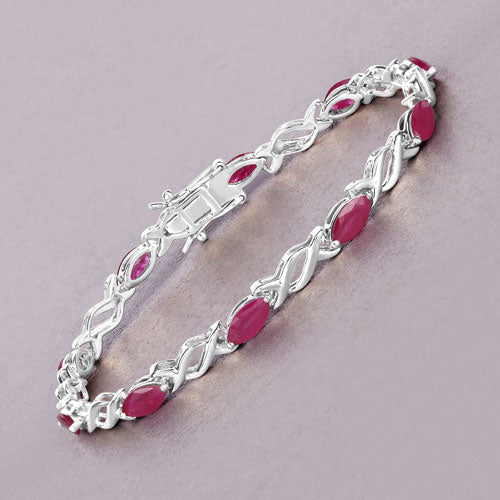 Bids.com 5.00 Carat Genuine Ruby 10K White Gold Bracelet Bracelets Dark Gray size 7.00