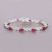 Bids.com 5.00 Carat Genuine Ruby 10K White Gold Bracelet Bracelets Dark Gray size 7.00