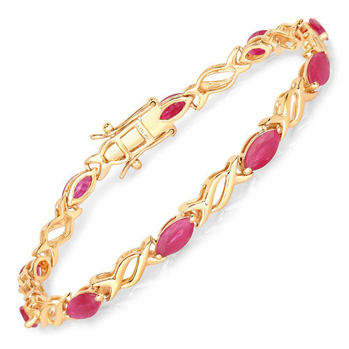 Bids.com 5.00 Carat Genuine Ruby 10K Yellow Gold Bracelet Bracelets White Smoke size 7.00