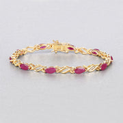 Bids.com 5.00 Carat Genuine Ruby 10K Yellow Gold Bracelet Bracelets Light Gray size 7.00