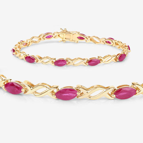 Bids.com 5.00 Carat Genuine Ruby 10K Yellow Gold Bracelet Bracelets White Smoke size 7.00