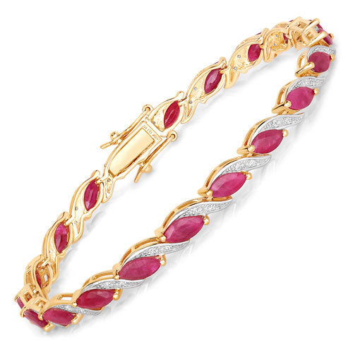 Bids.com 7.78 Carat Genuine Ruby and White Diamond 10K Yellow Gold Bracelet Bracelets White Smoke size 7.00