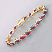 Bids.com 7.78 Carat Genuine Ruby and White Diamond 10K Yellow Gold Bracelet Bracelets Gray size 7.00