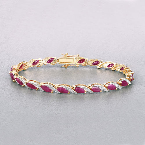 Bids.com 7.78 Carat Genuine Ruby and White Diamond 10K Yellow Gold Bracelet Bracelets Gray size 7.00