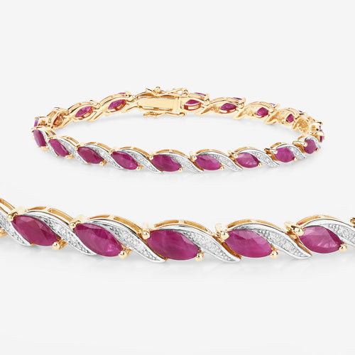 Bids.com 7.78 Carat Genuine Ruby and White Diamond 10K Yellow Gold Bracelet Bracelets White Smoke size 7.00