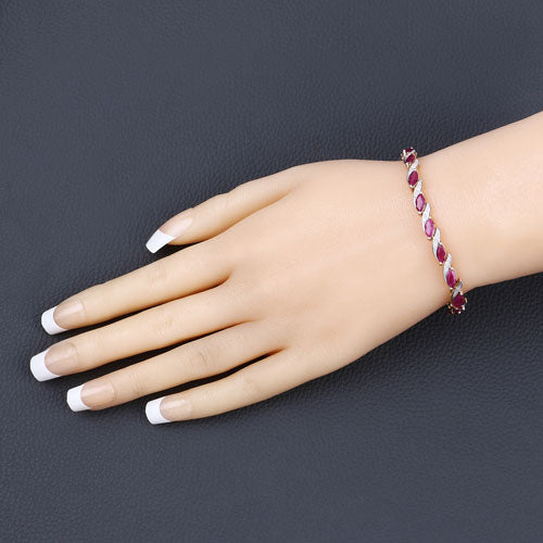 Bids.com 7.78 Carat Genuine Ruby and White Diamond 10K Yellow Gold Bracelet Bracelets Dark Slate Gray size 7.00