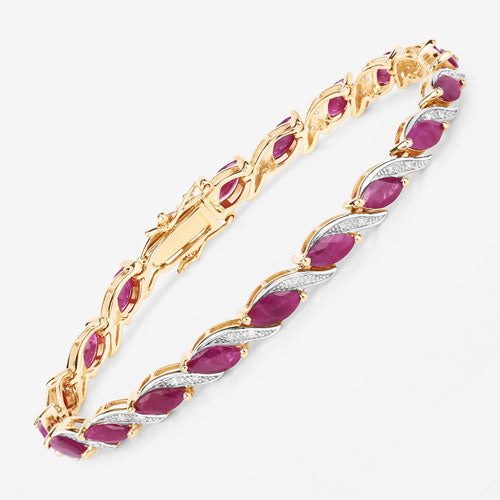 Bids.com 7.78 Carat Genuine Ruby and White Diamond 10K Yellow Gold Bracelet Bracelets White Smoke size 7.00