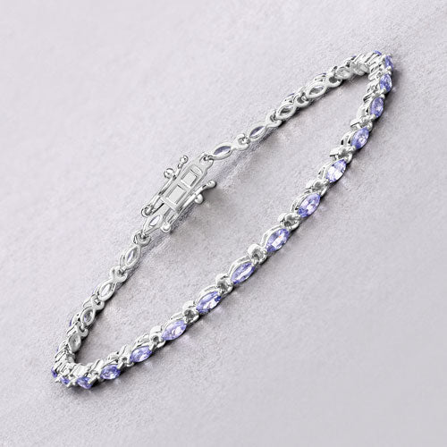 Bids.com 3.78 Carat Genuine Tanzanite .925 Sterling Silver Bracelet Bracelets Light Gray size 7.00