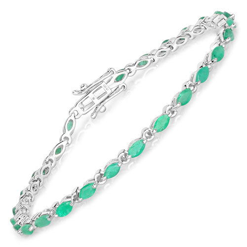 Bids.com 3.24 Carat Genuine Zambian Emerald .925 Sterling Silver Bracelet Bracelets White Smoke size 7.00