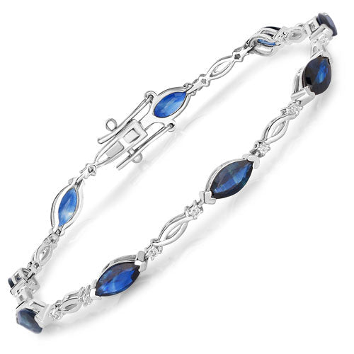 Bids.com 5.58 Carat Genuine Blue Sapphire and White Diamond 14K White Gold Bracelet Bracelets White Smoke size 7.00