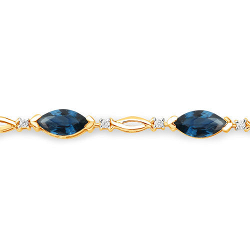 Bids.com 5.58 Carat Genuine Blue Sapphire and White Diamond 14K Yellow Gold Bracelet Bracelets White Smoke size 7.00