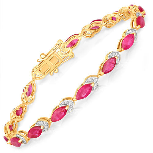 Bids.com 6.79 Carat Genuine Ruby and White Diamond 14K Yellow Gold Bracelet Bracelets White Smoke size 7.00