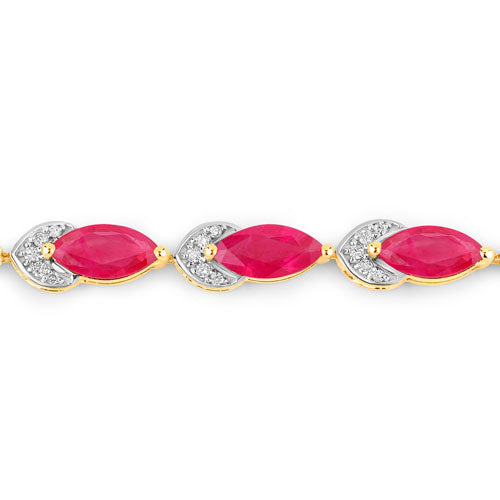 Bids.com 6.79 Carat Genuine Ruby and White Diamond 14K Yellow Gold Bracelet Bracelets White Smoke size 7.00
