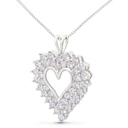 Bids.com 925 Sterling Silver 4.0 Cttw Diamond Two Row Open Heart 18" Pendant Necklace (I-J Color, I2-I3 Clarity) Necklaces White Smoke White.Sterling Silver / 18