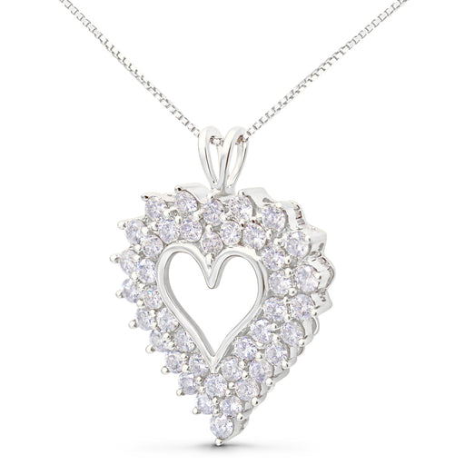 Bids.com 925 Sterling Silver 4.0 Cttw Diamond Two Row Open Heart 18" Pendant Necklace (I-J Color, I2-I3 Clarity) Necklaces White Smoke White.Sterling Silver / 18