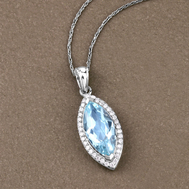 Bids.com 2.55 Carat Genuine Aquamarine and White Diamond 14K White Gold Pendant Pendants Dim Gray