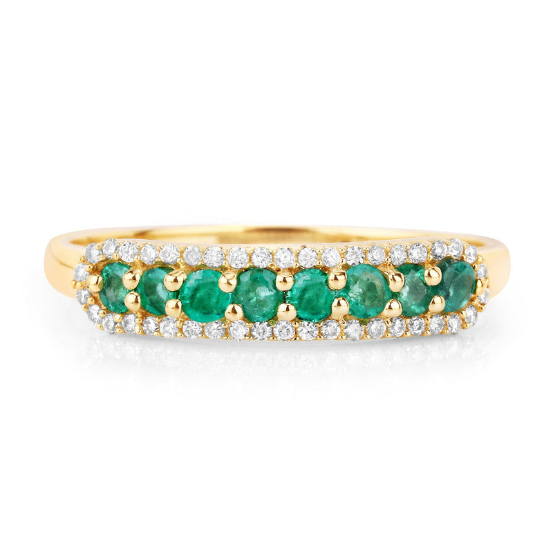 Bids.com 0.35 Carat Genuine Zambian Emerald and White Diamond 14K Yellow Gold Ring Rings White Smoke size 5.00,size 6.00,size 7.00,size 8.00,size 9.00