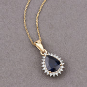Bids.com 2.09 Carat Genuine Blue Sapphire and White Diamond 14K Yellow Gold Pendant Pendants Light Slate Gray
