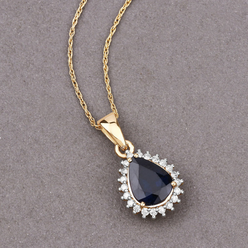 Bids.com 2.09 Carat Genuine Blue Sapphire and White Diamond 14K Yellow Gold Pendant Pendants Light Slate Gray