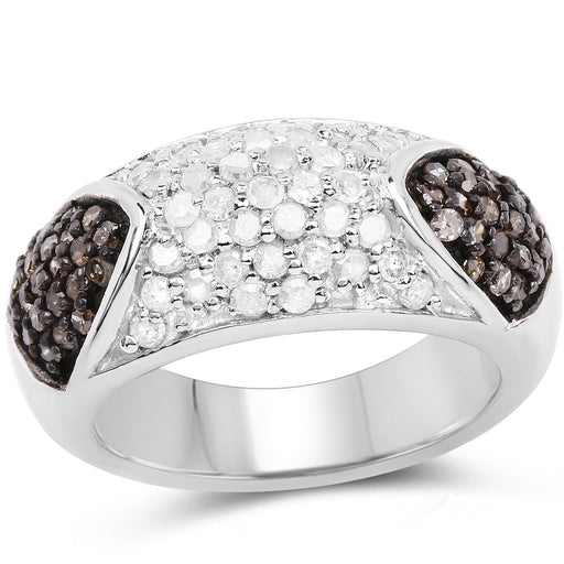 Bids.com 0.94 Carat Genuine Champagne Diamond and White Diamond .925 Sterling Silver Ring Rings White Smoke size 6.00,size 7.00,size 8.00,size 9.00
